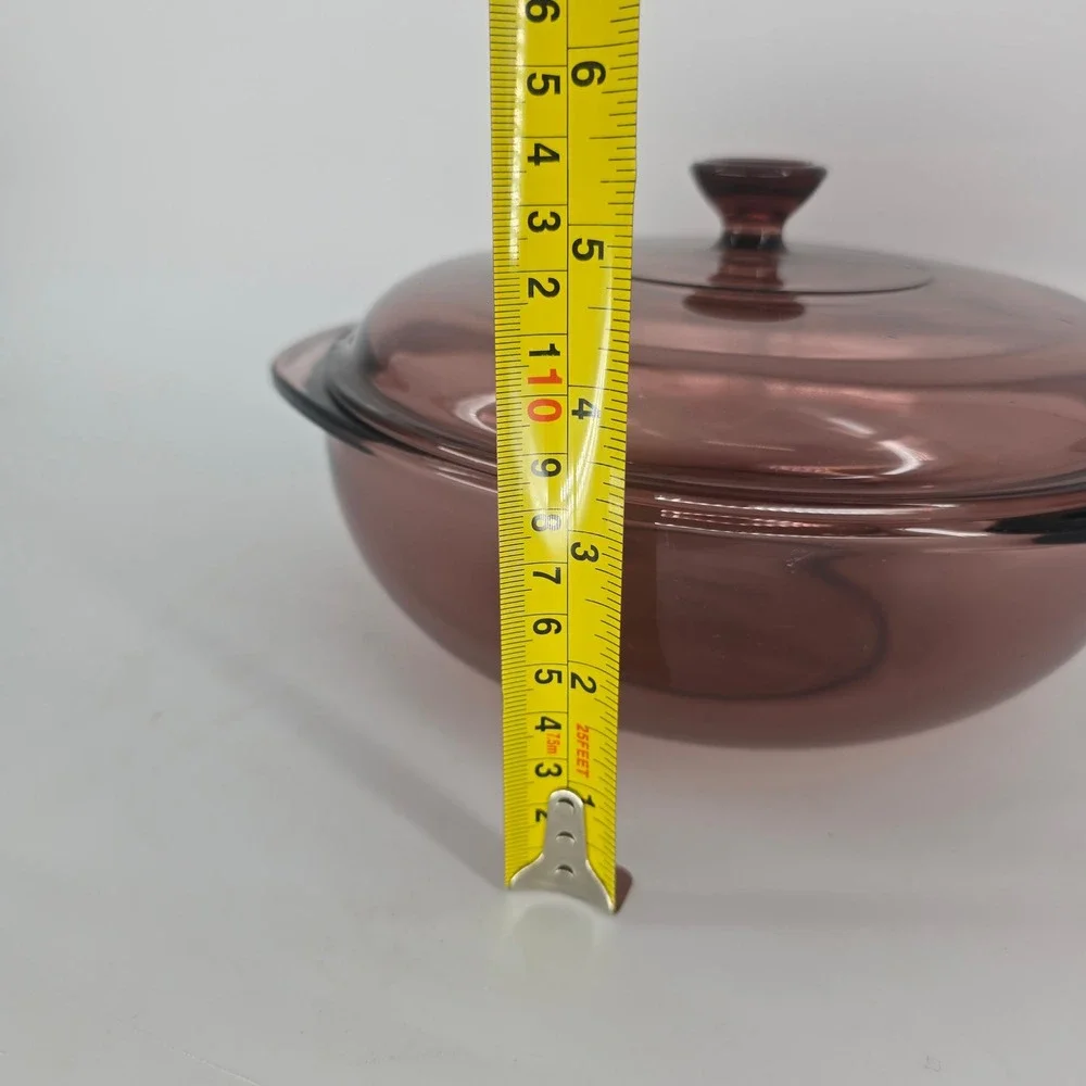 Pyrex Visions Cranberry Glass Casserole Dish with Lid 2QT Round 90s Cookware